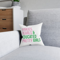 Pinkies Pearls & Educated Pretty Girls Pillow - Pink Back