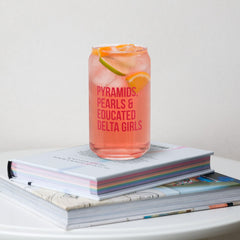 Pyramids Pearls & Educated Delta Girls 16 oz Can-Shaped Glass - Crimson